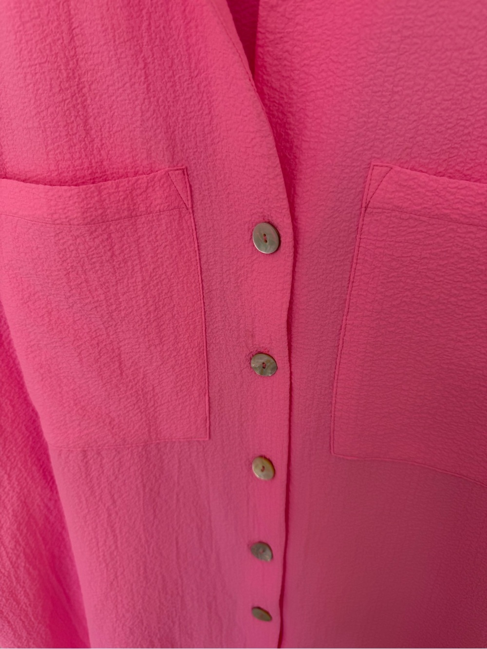 SHOW ME YOUR MUMU Johns Button Down Shirt in Electric Bubble Gum Pink - Picture 7 of 9